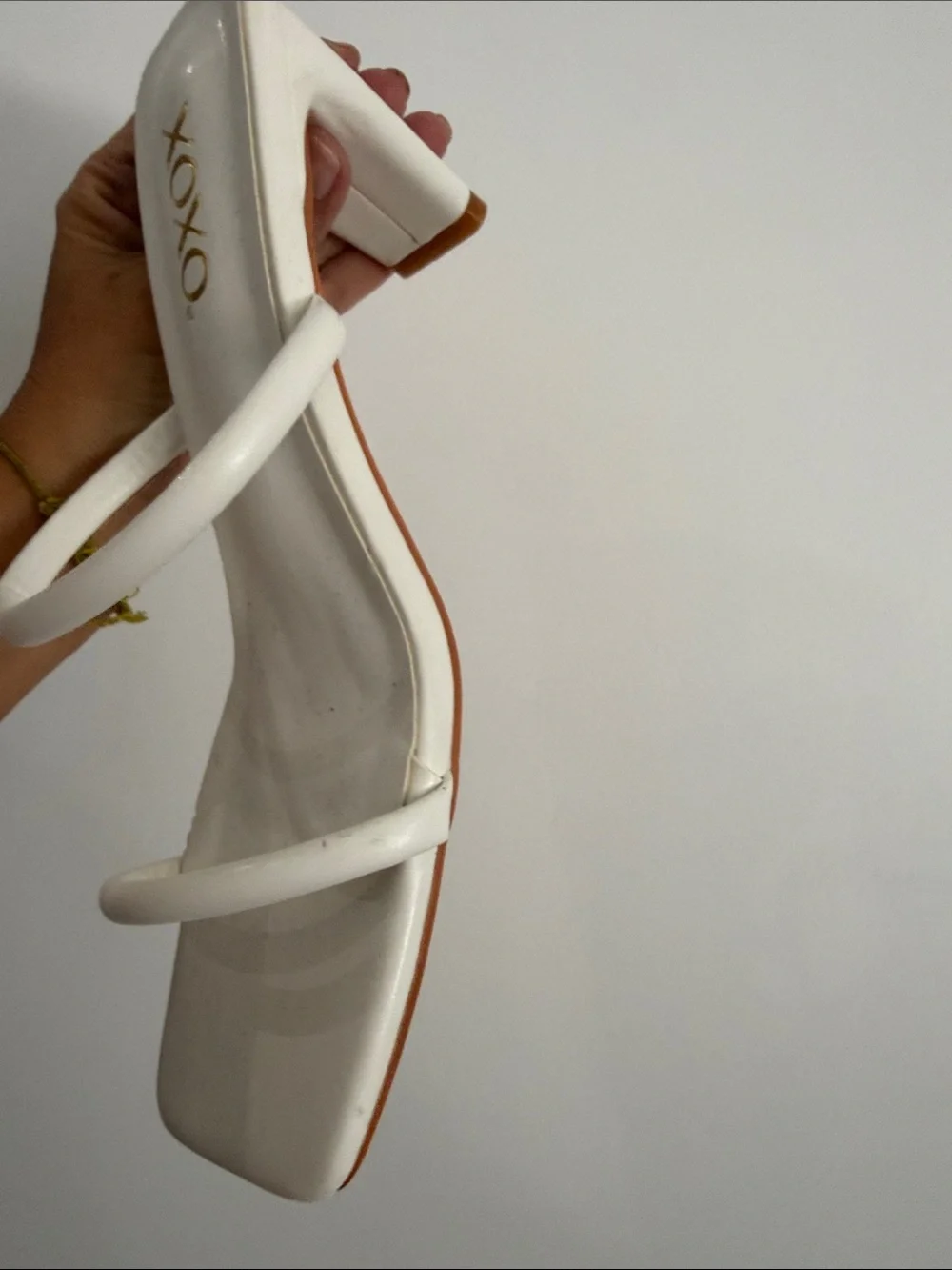 XOXO White Double-Strap Square-Toe Heeled Sandals
